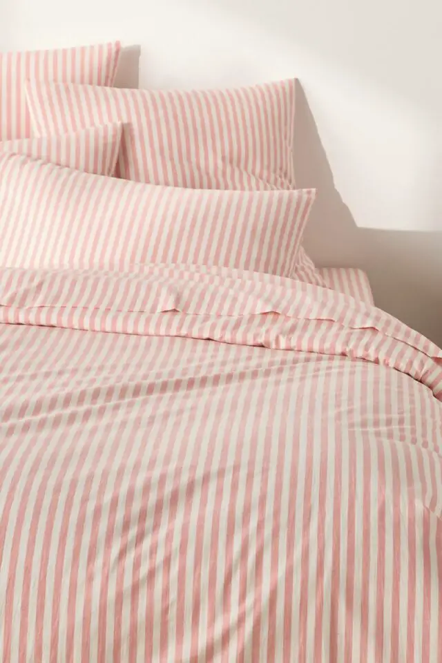 Housse de couette en coton rayures corail