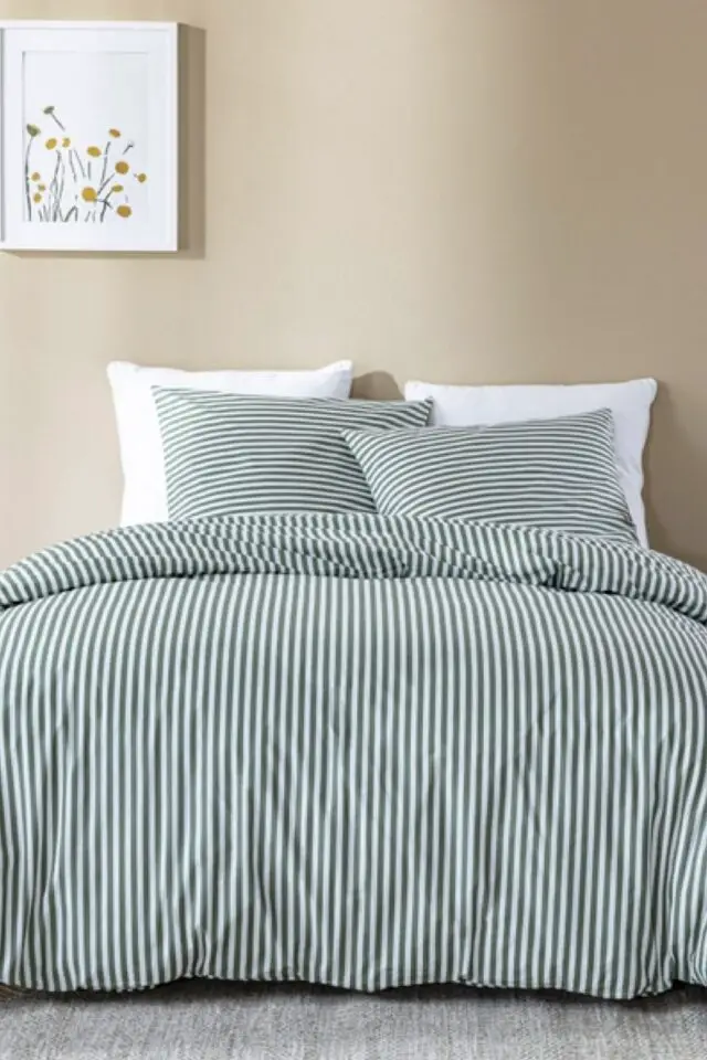 Parure de lit 240x220 coton à rayures vert terre de nuit horizon