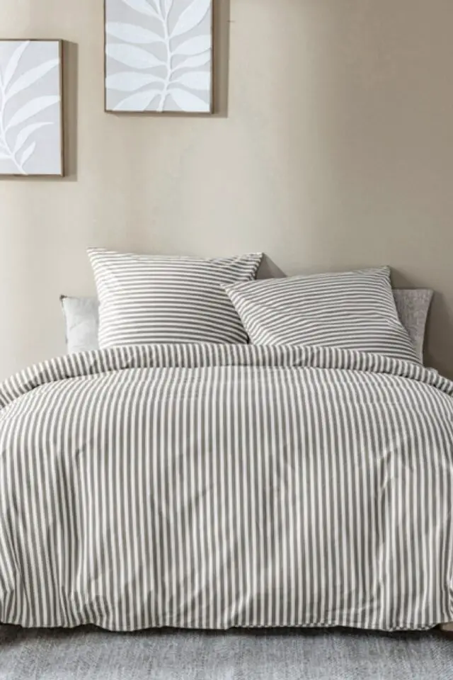 Parure de lit 240x220 coton à rayures taupe terre de nuit horizon