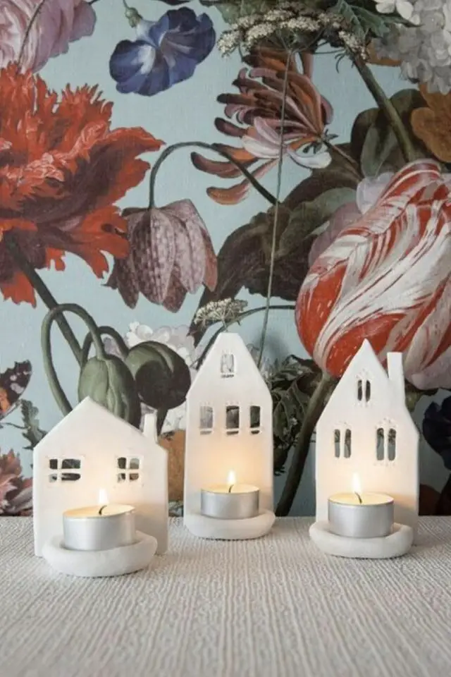 photophore maisonnette de Noël DIY à fabriquer soi-même argile auto-durcissante facile bougie chauffe-plat 