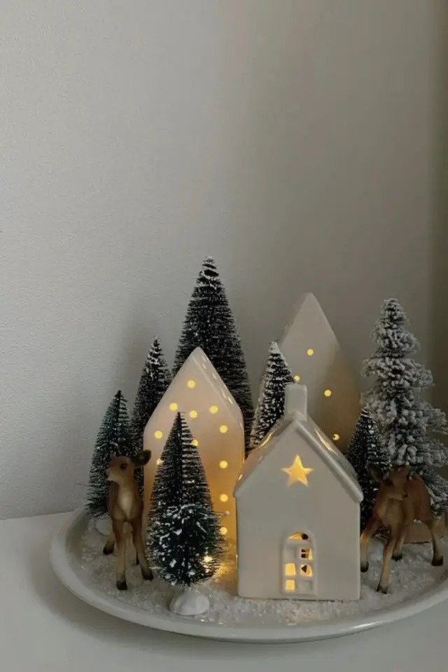 photophore maisonnette de Noël DIY décoration à faire soi-même argile village de Noël 