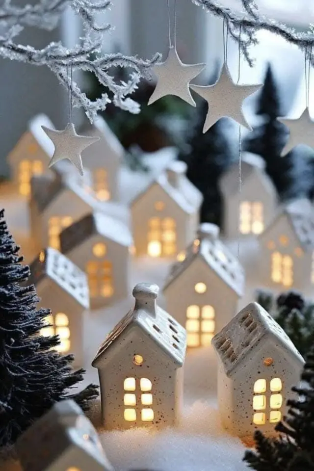 photophore maisonnette de Noël DIY village maison blanche à faire soi-même bricolage fêtes de fin d'années 