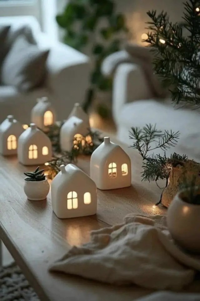 photophore maisonnette de Noël DIY idée à copier village de fêtes décoration à faire soi-même argile auto-durcissante 