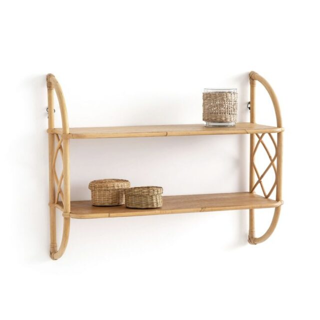 Etagère murale double en rotin L60 cm