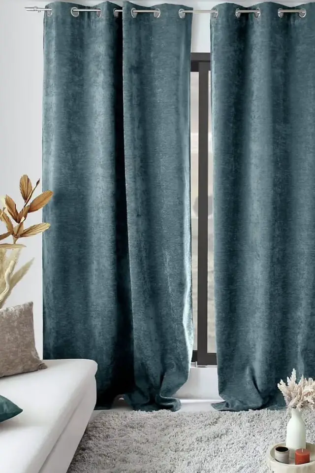 Rideau thermique en velours doublé polaire bleu canard Rideau thermique en velours doublé polaire bleu canard