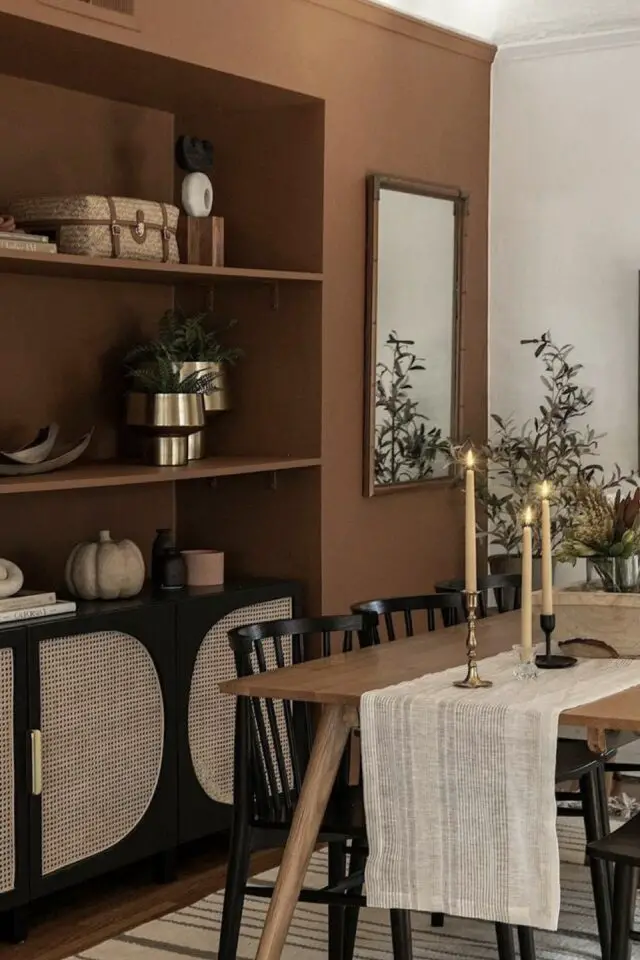 salle à manger en bois couleur organique peinture nuance terreuse moderne et chaleureuse 