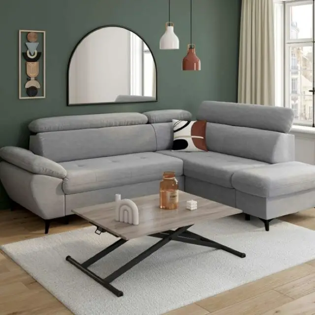 Canapé d'angle droit convertible 4 places Tissu Coffre de rangement