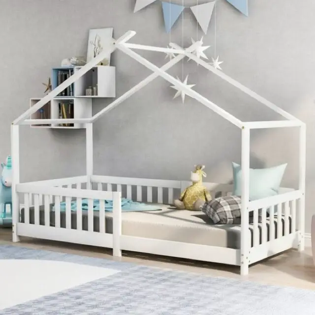 Lit cabane 90x200 cm blanc soldé 2026