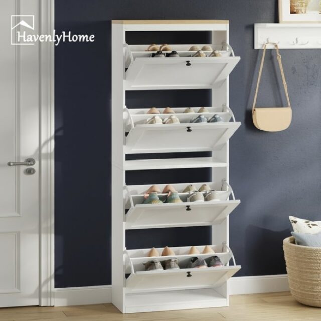 soldes meubles entrée Meuble à chaussures 16 paires blanc 