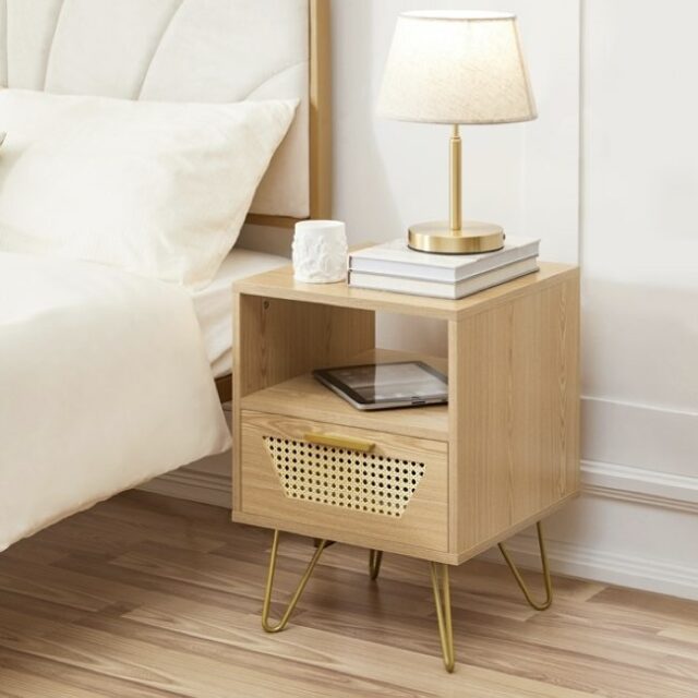 meuble d'appoint soldes Table de chevet en bois et rotin 