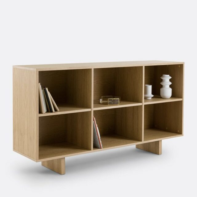 Bibliothèque basse plaqué chêne soldes