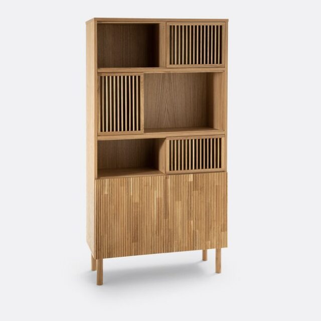 Bibliothèque de rangement plaqué chêne soldes 2026