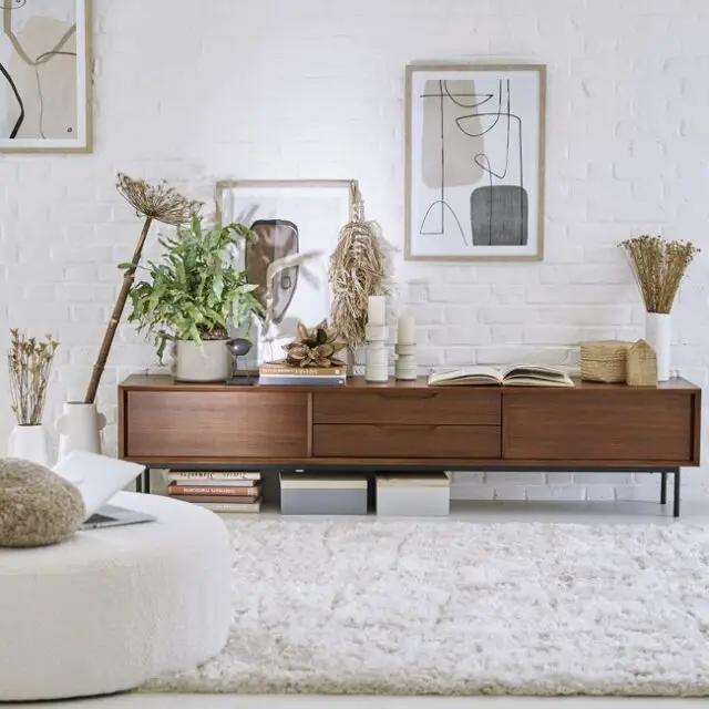 Meuble TV, 2 portes et 2 tiroirs, en plaqué noyer soldes 2026