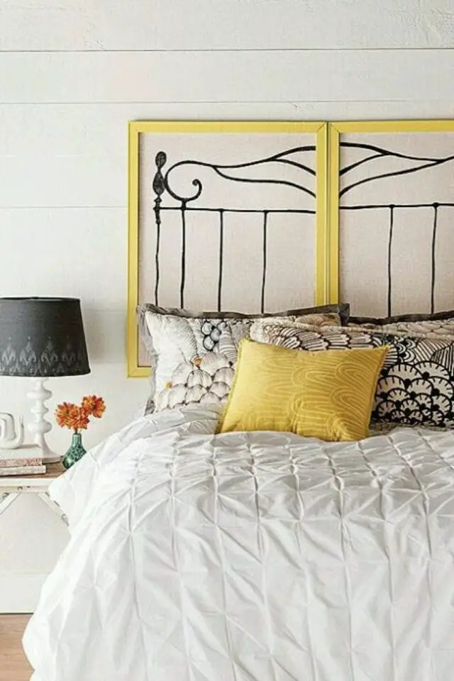 tête de lit originale peinture à faire soi-même a-cadres relookés jaune dessin décor peint à la main à l'intérieur tête de lit originale peinture à faire soi-même a-cadres relookés jaune dessin décor peint à la main à l'intérieur