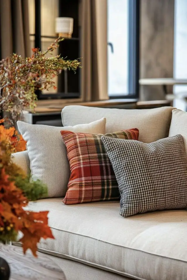 accessoires déco salon automne coussin housse tartan coloré cosy canapé accessoires déco salon automne coussin housse tartan coloré cosy canapé