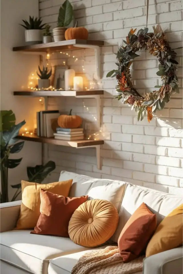 accessoires déco salon automne décoration murale étagère en bois couronne végétale accessoires déco salon automne décoration murale étagère en bois couronne végétale