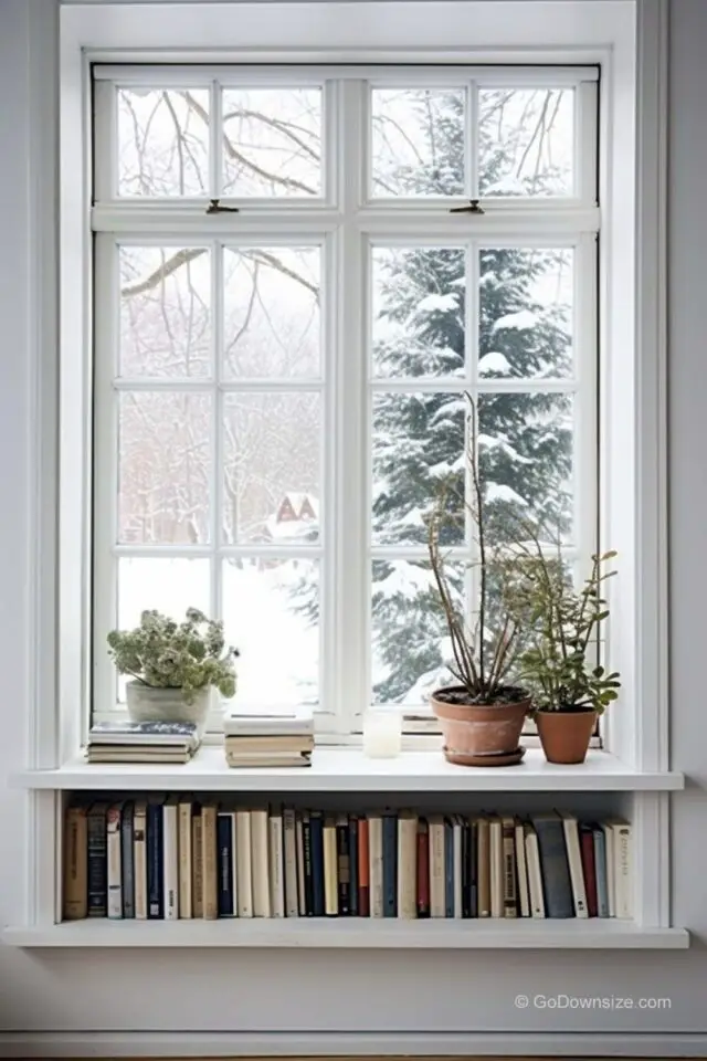 astuces pour sublimer la déco du salon petite bibliothèque sous fenêtre 