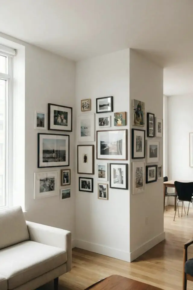 astuces pour sublimer la déco du salon galerie murale cadres photos de famille 