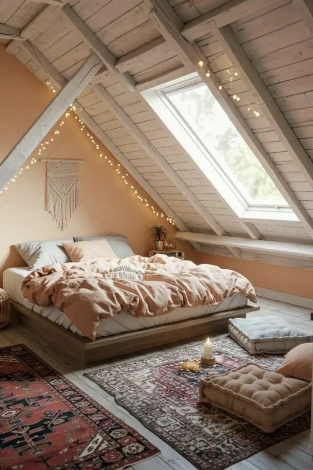 déco chambre romantique Saint Valentin inspiration mansarde sous les toits guirlande lumineuse facile à faire 