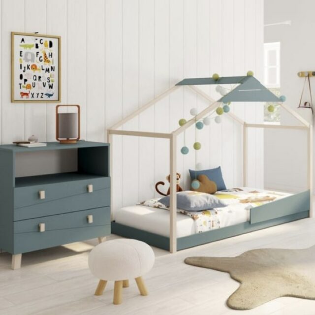 Commode 2 tiroirs 1 niche coloris Vert largeur 85 cm SOLDES