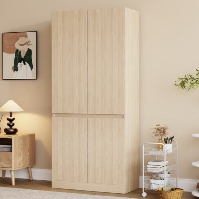 Armoire 4 portes coloris naturel SOLDES
