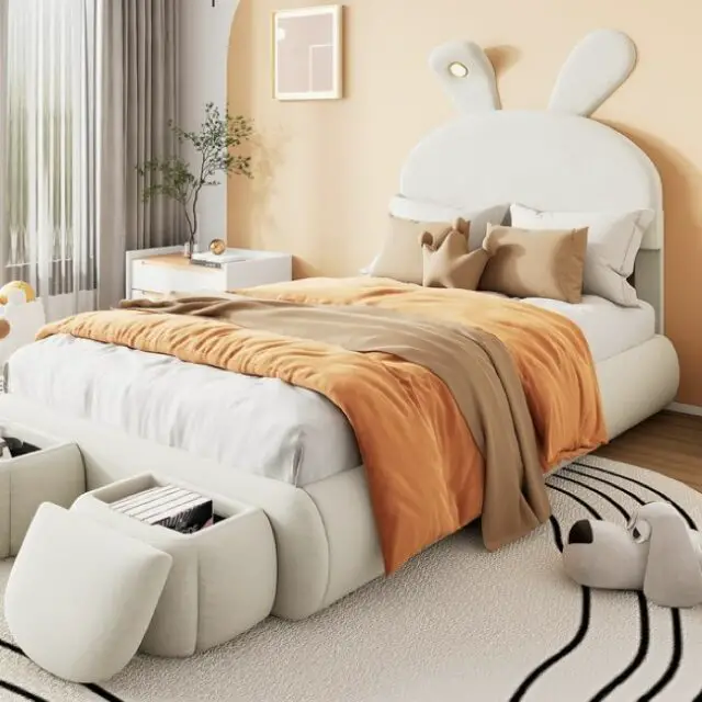 Lit simple 90x200 cm coloris beige SOLDES 