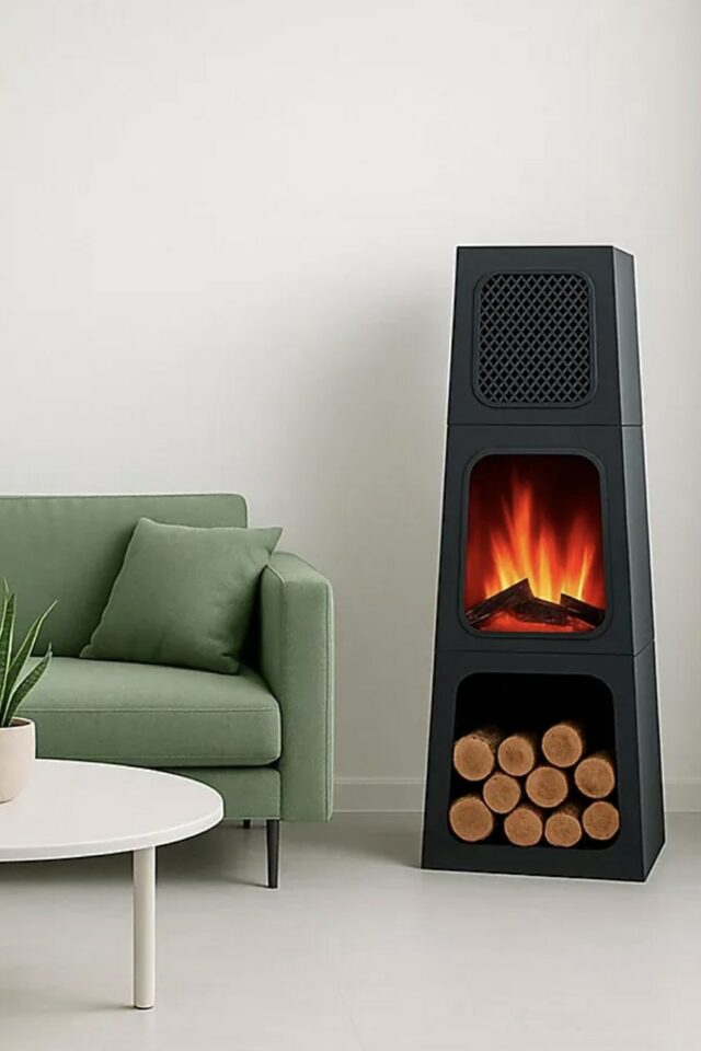 cheminée électrique décorative poêle moderne angle du salon gain de place ambiance contemporaine et confortable décor hiver 