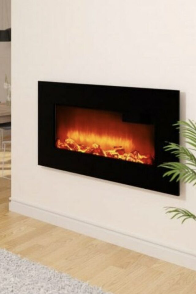cheminée électrique décorative petit modèle encastré pan de mur salon salle à manger idée déco cocooning pas cher 