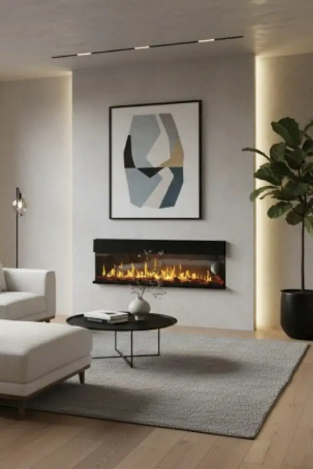 cheminée électrique salon séjour moderne couleur neutre ambiance cosy hiver nesting 