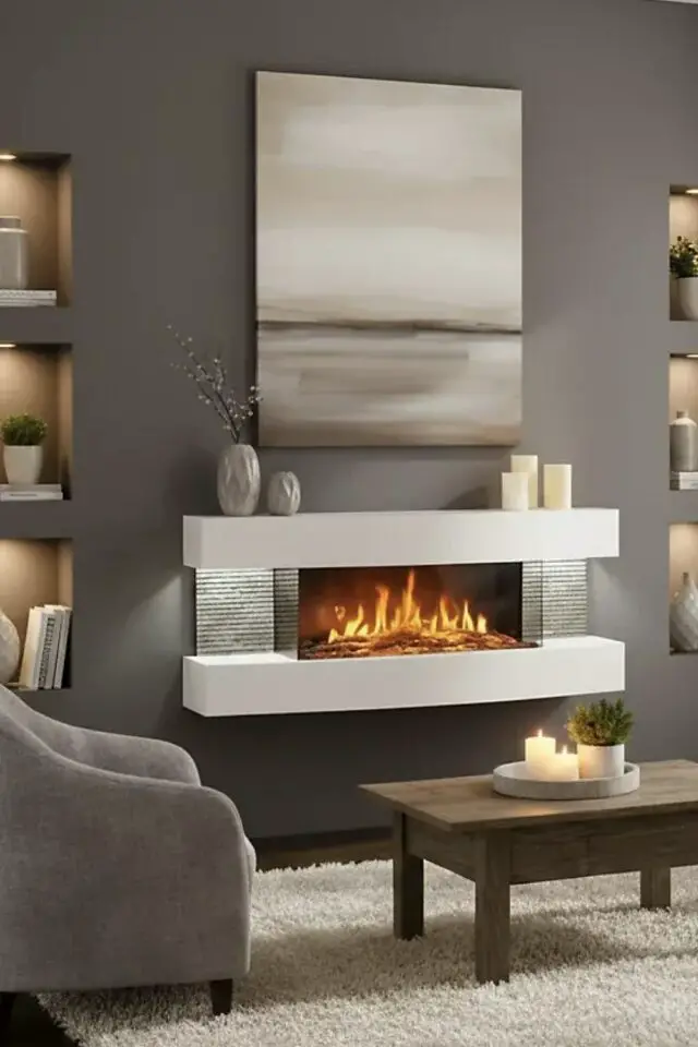 cheminée électrique décorative encastrée blanche moderne flemme salon séjour moderne 
