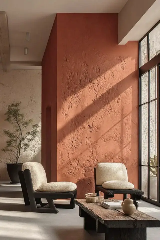 créer texture mur terracotta salon séjour moderne enduit effet naturel 