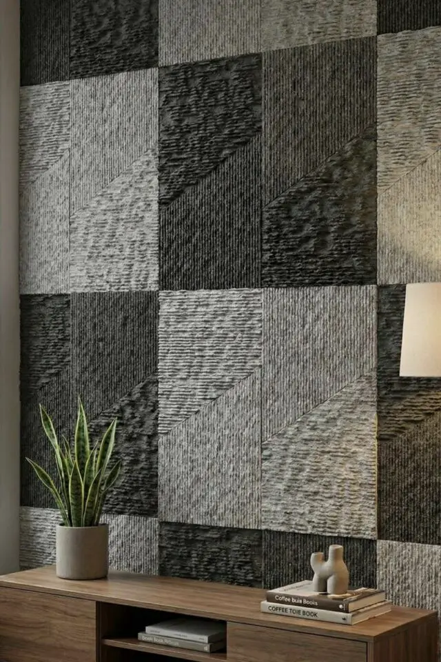 créer texture mur effet pierre plaquette de parement deux couleurs gris clair et anthracite déco murale accent salon séjour 