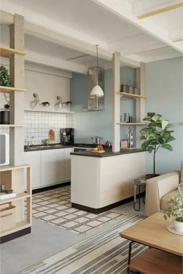 cuisine 5m2 ouverte sur le salon îlot avec passe-plat moderne et épuré démarcation sol différents revêtements cuisine 5m2 ouverte sur le salon îlot avec passe-plat moderne et épuré démarcation sol différents revêtements