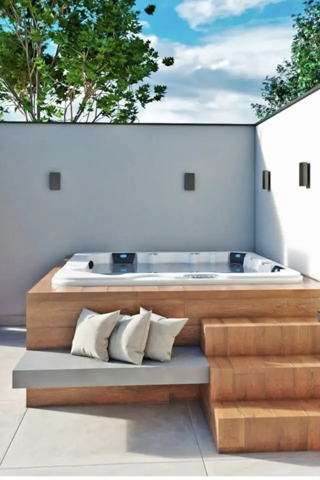 jacuzzi extérieur élégant chic enterré coffrage bois coin de la terrasse jacuzzi extérieur élégant chic enterré coffrage bois coin de la terrasse
