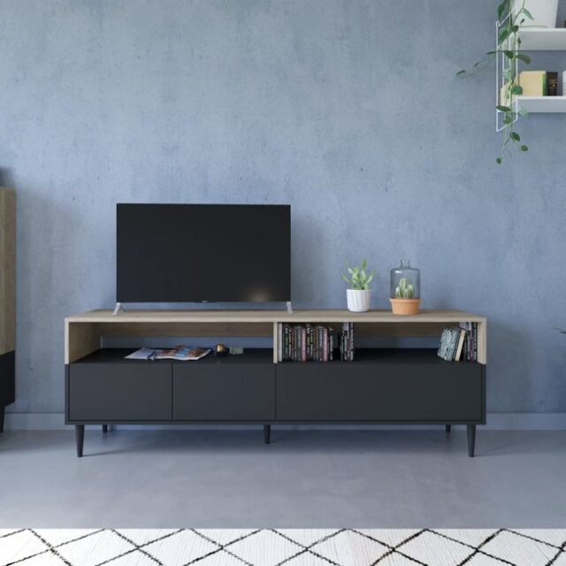 tendances 2026 salon Meuble TV Horizon - Chêne/Noir petite pièce de vie 