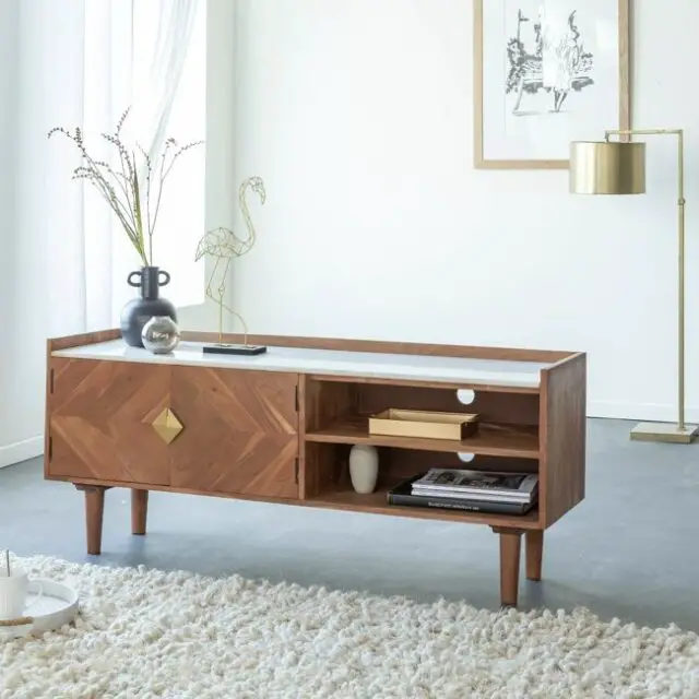 tendances 2026 salon Meuble TV en bois d'acacia NAXOS élégant vintage chic 