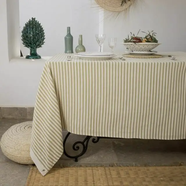 Nappe coton rayures vert tilleul