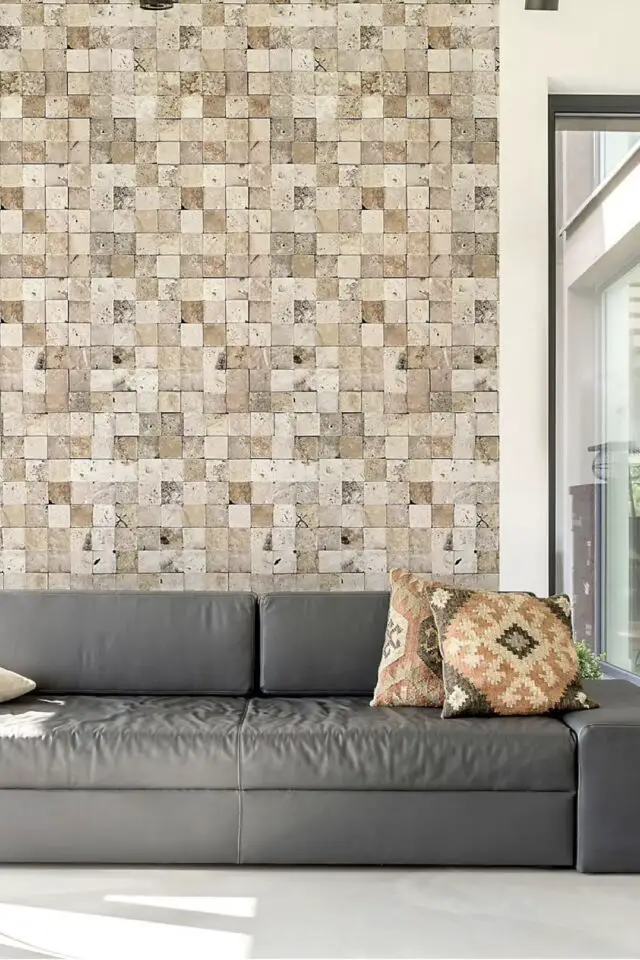 papier peint effet texture mur intissé pré-encollé - MUR DE MOSAÏQUE EN PIERRE