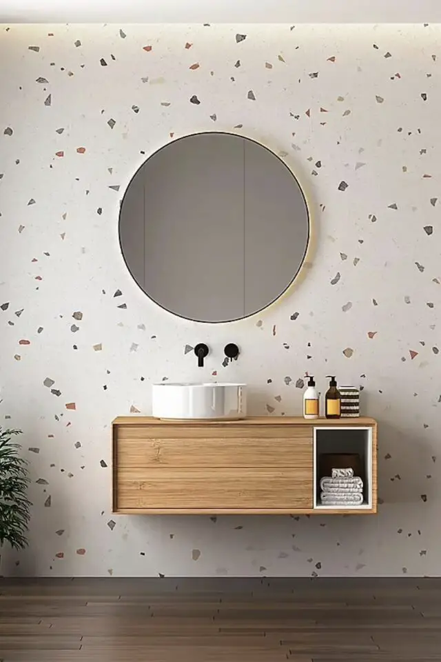 papier peint effet texture mur Terrazzo coloré di Bioggio 2 salle de bain 