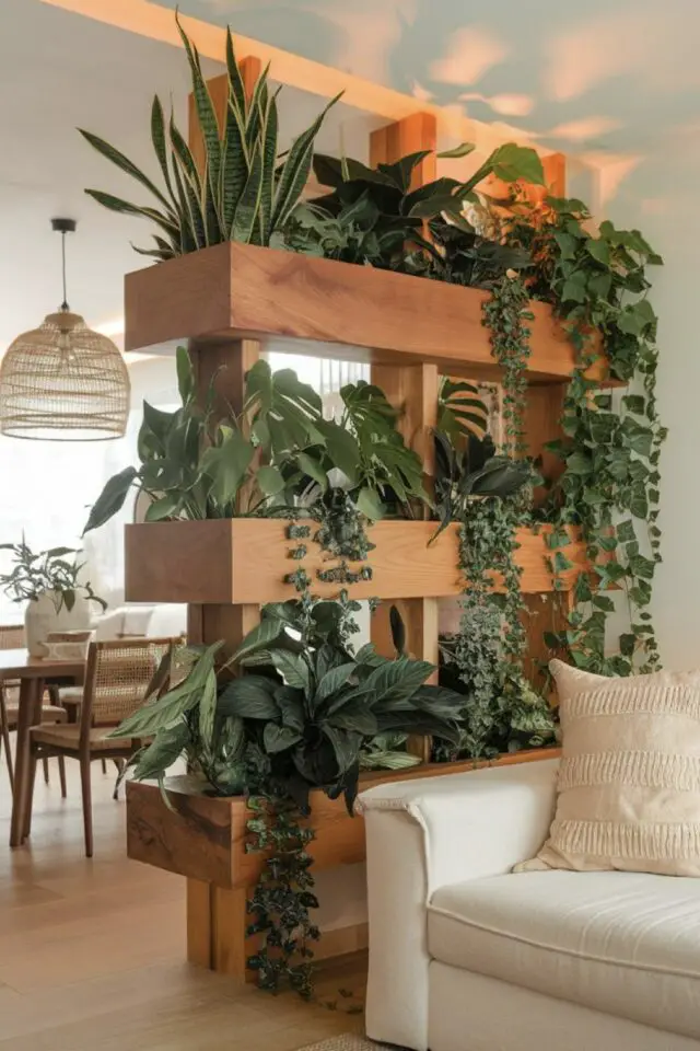 plante bien être hiver décoration intérieure claustra bois étagère jardinière intérieure 