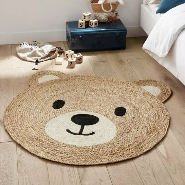 SOLDES Tapis enfant tête d'ourson en jute