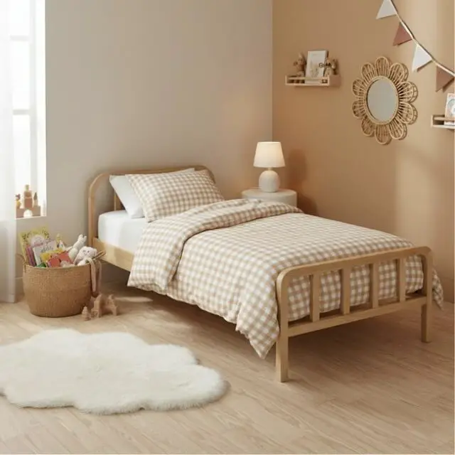 SOLDES Lit en pin massif avec tête de lit arrondie