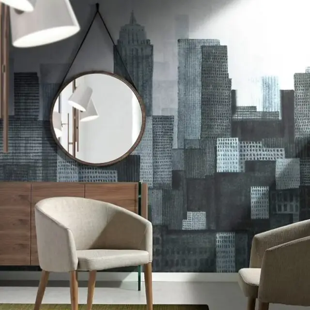 Miroir Mural Rond en Noyer Naturel avec Cadre en Cuir Chocolat