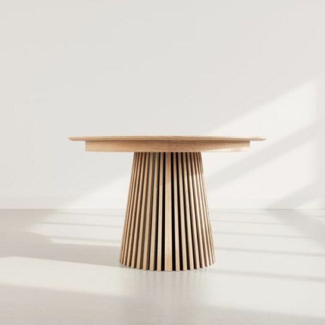 Table à manger ronde extensible - effet bois - 4 à 8 personnes