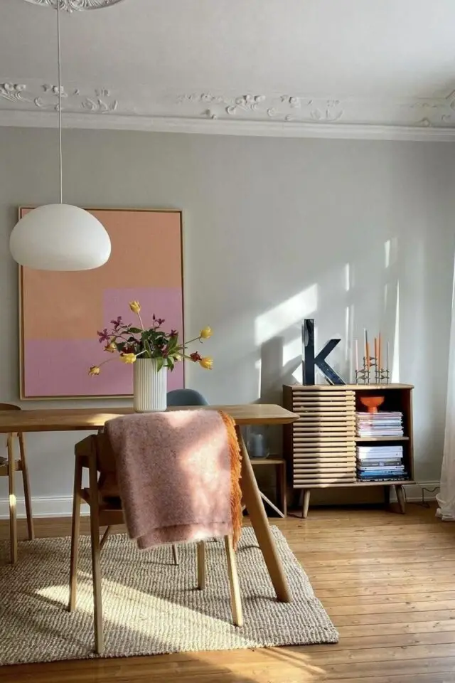 Tableau décoration salle à manger peinture bicolore à faire soi-même rose et pêche géométrique simple bricolage 