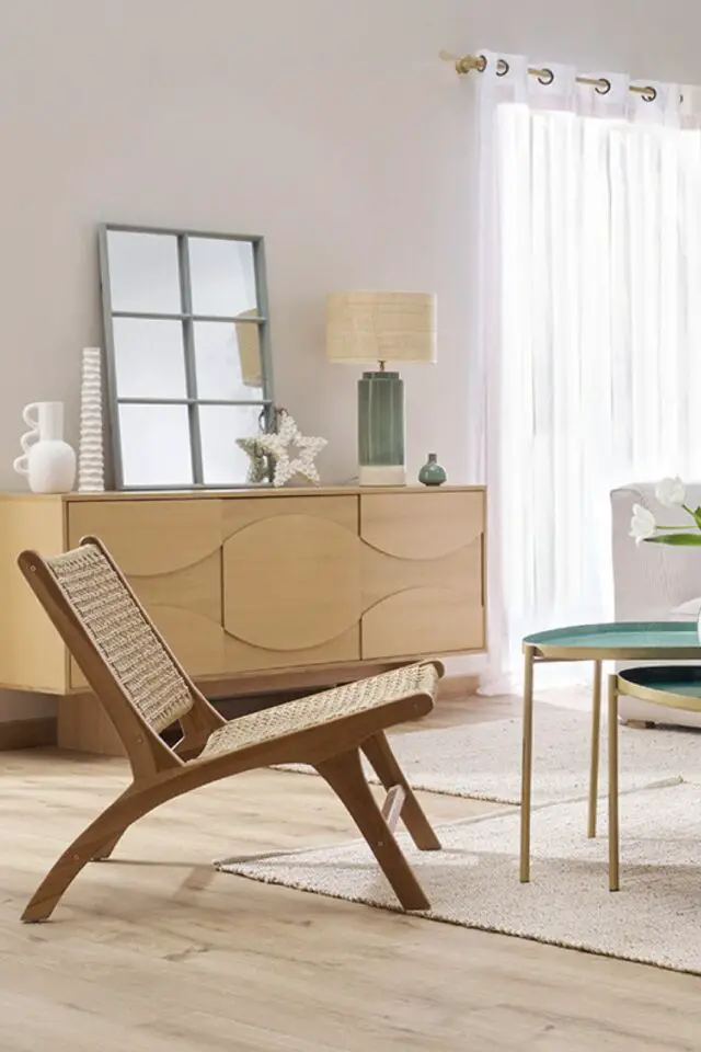 Buffet en bois clair chêne élégant décor original chic salon séjour familial 