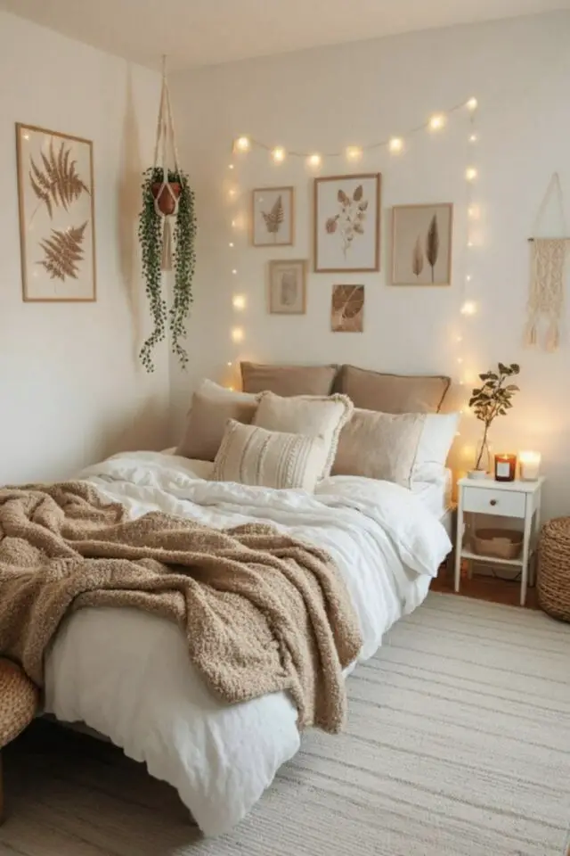 couleur chambre ado neutre mur blanc touche de beige tapis coussin laine guirlande lumineuse aesthectic cosy couleur chambre ado neutre mur blanc touche de beige tapis coussin laine guirlande lumineuse aesthectic cosy