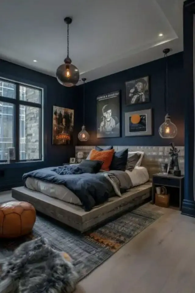 chambre ado couleur chic et masculine bleu nuit et gris ambiance garçon aesthetic chambre ado couleur chic et masculine bleu nuit et gris ambiance garçon aesthetic