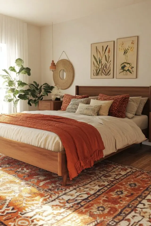 déco de chambre de A à Z conseils tapis décoration murale dessus du lit couleur plantes vertes 