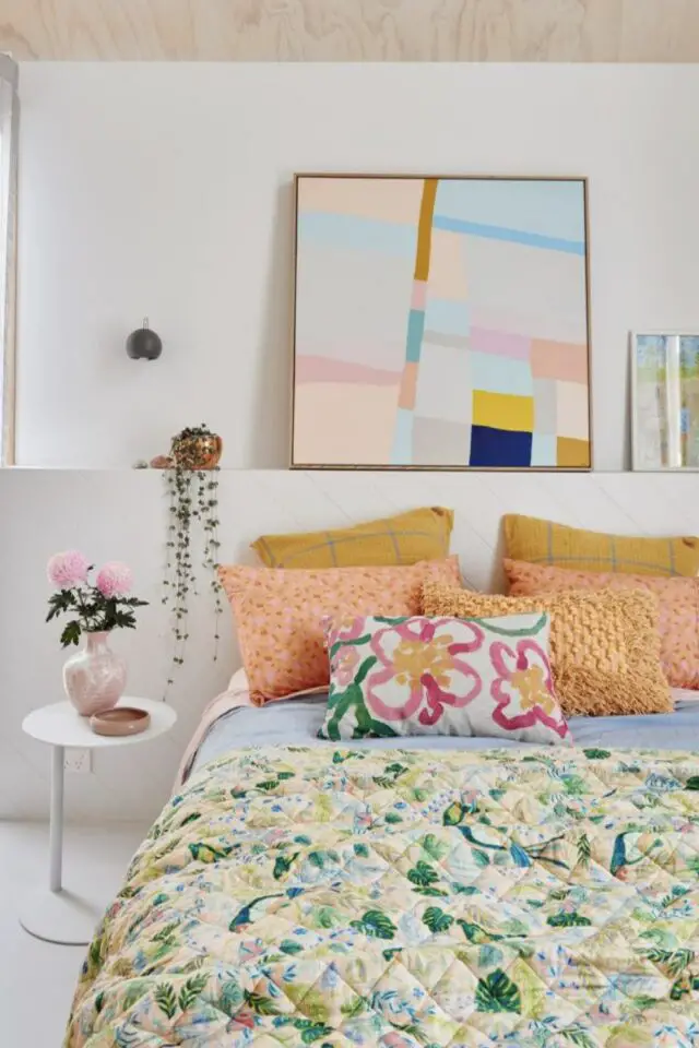 déco de chambre de A à Z idées adulte moderne pastel linge de lit imprimé tableau table de nuit 